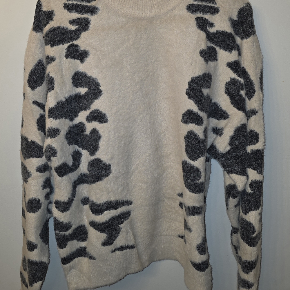 Cozy Cream Sweater With Black Animail Print Sweater